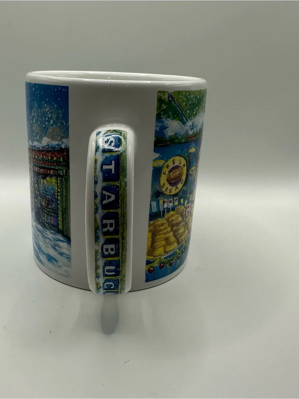 Starbucks Green and Blue Holiday Storefront Ceramic Mug